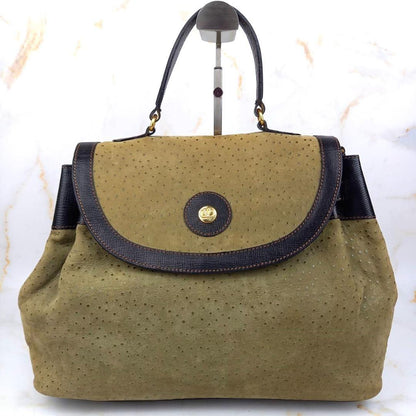 Valentino Garavani Hand Shoulder Bag Tote Purse 2way Logo Leather Black Khaki