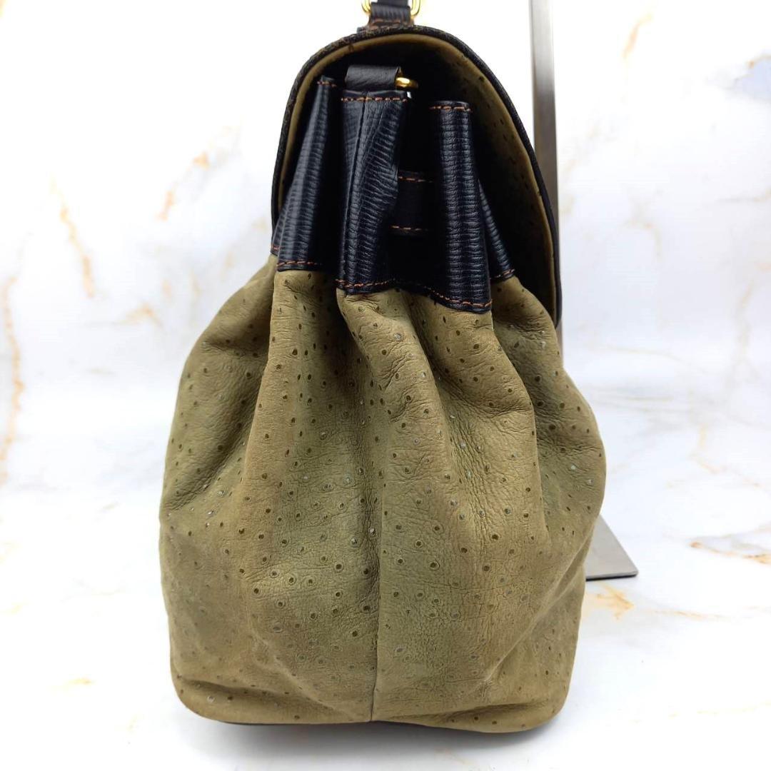 Valentino Garavani Hand Shoulder Bag Tote Purse 2way Logo Leather Black Khaki