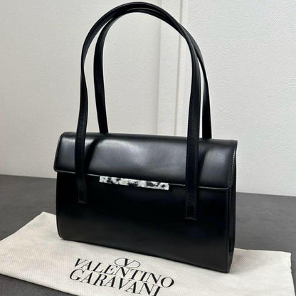 Valentino Garavani Hand Bag Tote Purse Formal bag Logo plate Authentic