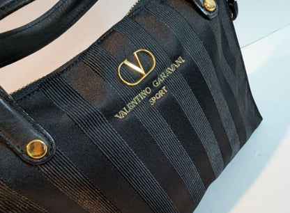 Valentino Garavani SPORT Hand Bag Tote Purse Logo Black Authentic