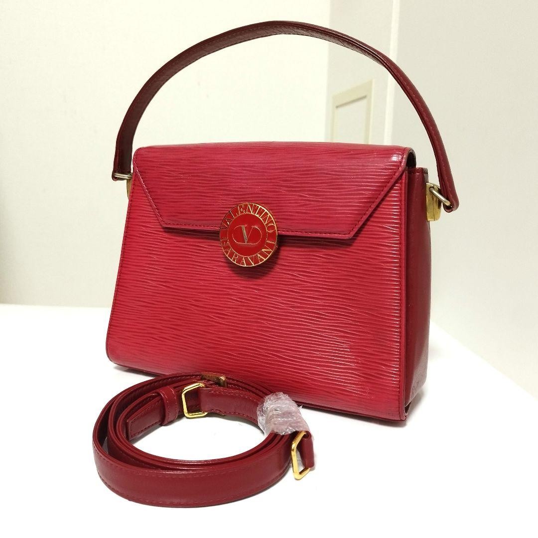 Valentino Garavani Hand Shoulder Bag Tote Purse 2way Logo Pink Red Authentic