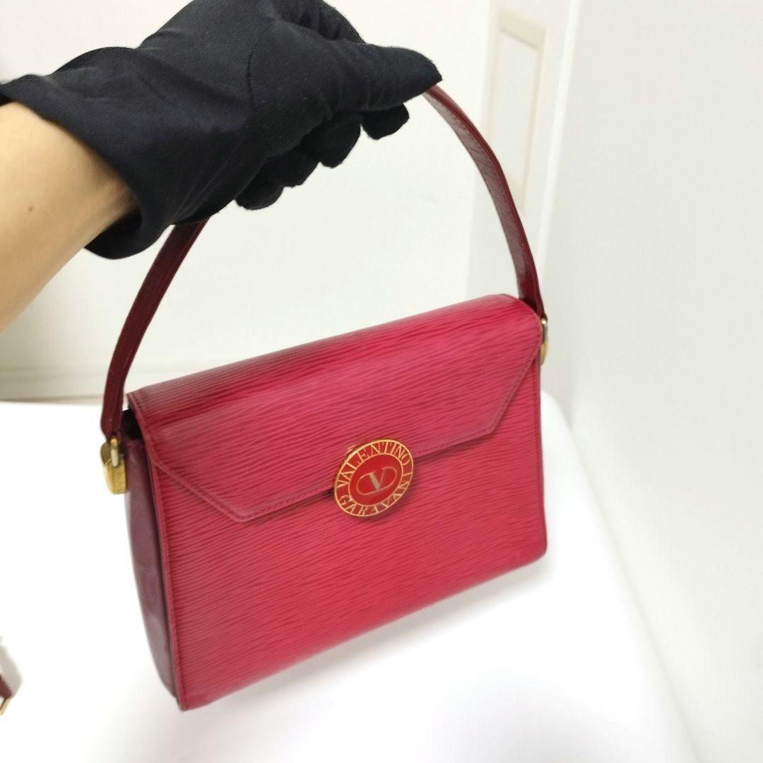 Valentino Garavani Hand Shoulder Bag Tote Purse 2way Logo Pink Red Authentic