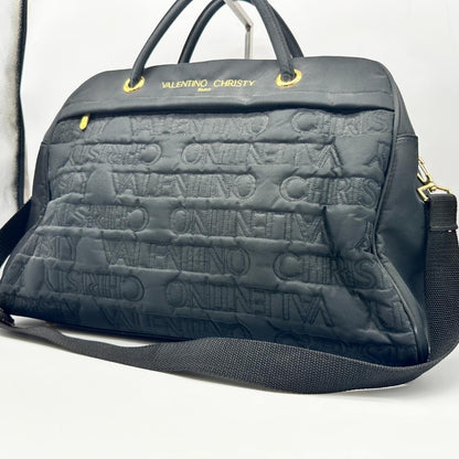 VALENTINO CHRISTY Boston Bag Shoulder Bag Purse Cotton Black Authentic