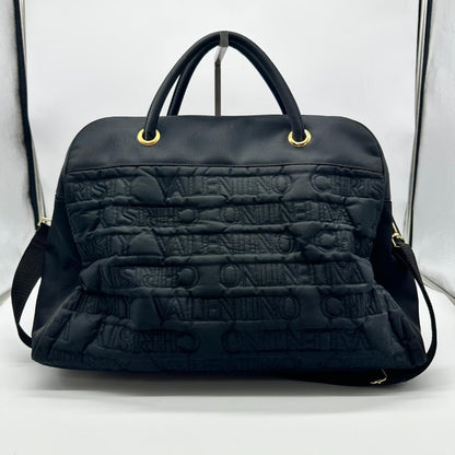 VALENTINO CHRISTY Boston Bag Shoulder Bag Purse Cotton Black Authentic
