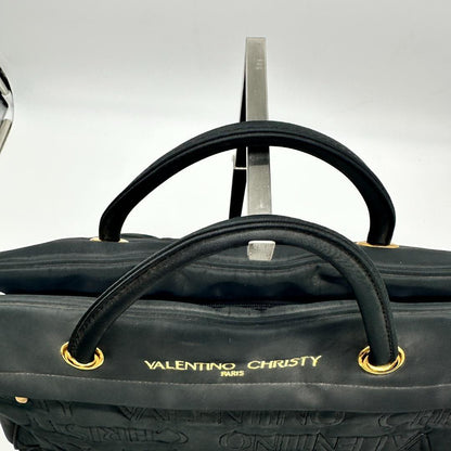 VALENTINO CHRISTY Boston Bag Shoulder Bag Purse Cotton Black Authentic