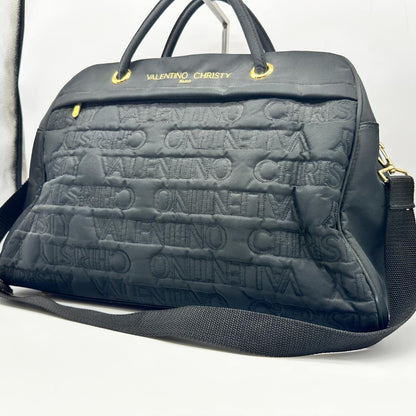 VALENTINO CHRISTY Boston Bag Shoulder Bag Purse Cotton Black Authentic