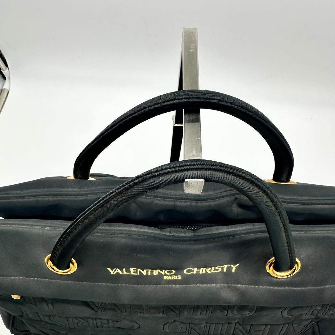 VALENTINO CHRISTY Boston Bag Shoulder Bag Purse Cotton Black Authentic