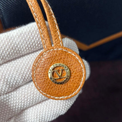 Valentino Garavani Hand Bag Tote Purse Charm Leather Canvas Navy Authentic