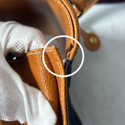 Valentino Garavani Hand Bag Tote Purse Charm Leather Canvas Navy Authentic