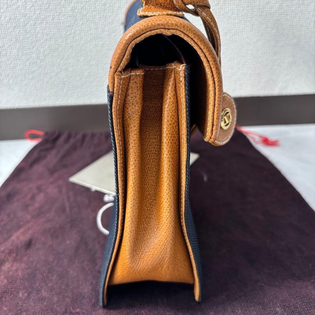 Valentino Garavani Hand Bag Tote Purse Charm Leather Canvas Navy Authentic