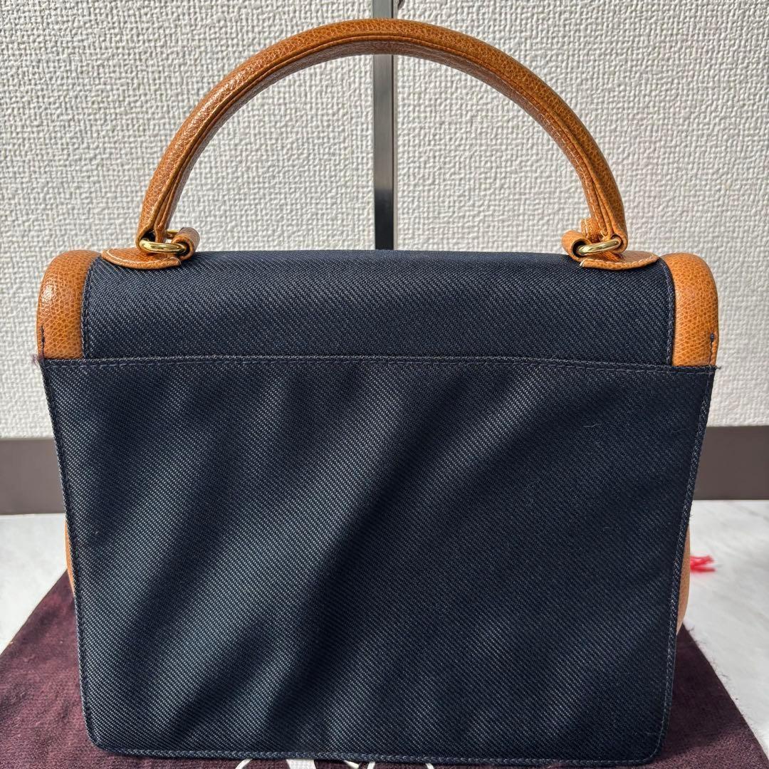 Valentino Garavani Hand Bag Tote Purse Charm Leather Canvas Navy Authentic