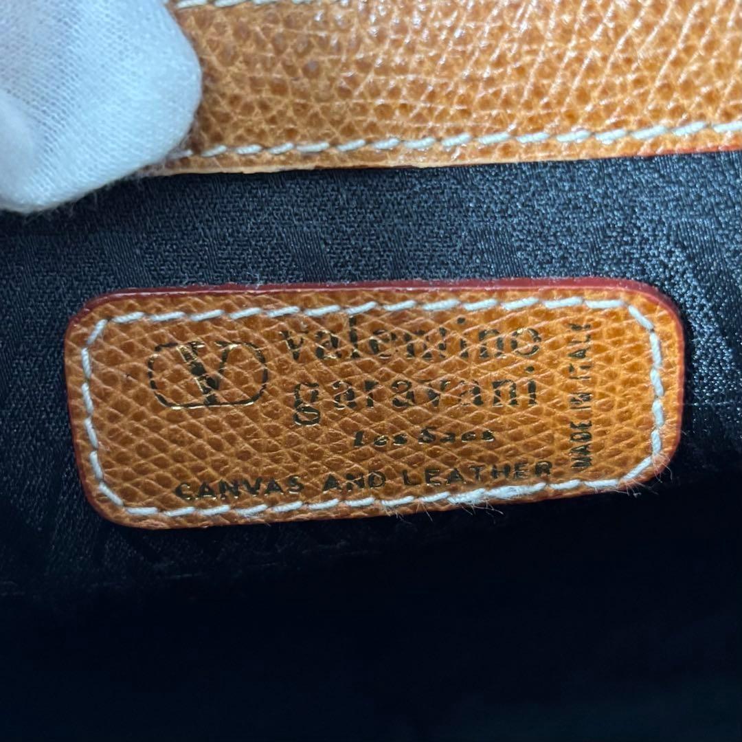 Valentino Garavani Hand Bag Tote Purse Charm Leather Canvas Navy Authentic