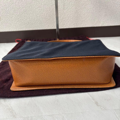 Valentino Garavani Hand Bag Tote Purse Charm Leather Canvas Navy Authentic