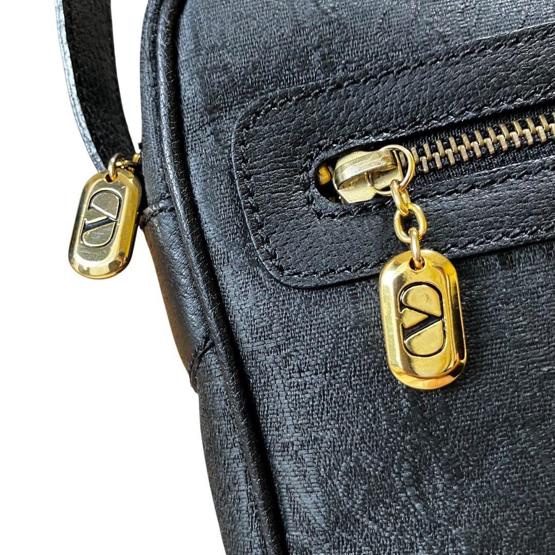 Valentino Garavani Shoulder Bag Purse Monogram Canvas Leather Black Authentic