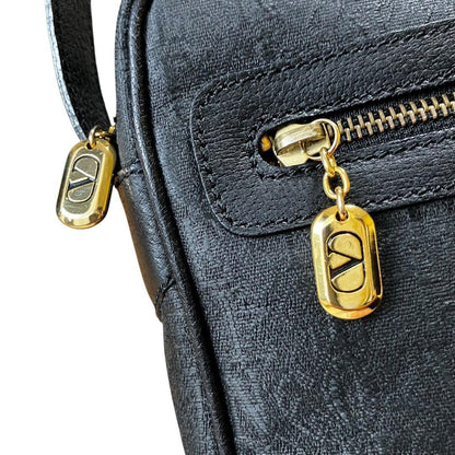 Valentino Garavani Shoulder Bag Purse Monogram Canvas Leather Black Authentic