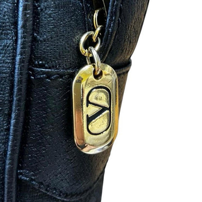 Valentino Garavani Shoulder Bag Purse Monogram Canvas Leather Black Authentic