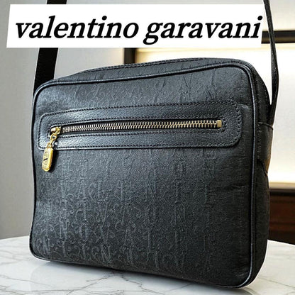Valentino Garavani Shoulder Bag Purse Monogram Canvas Leather Black Authentic