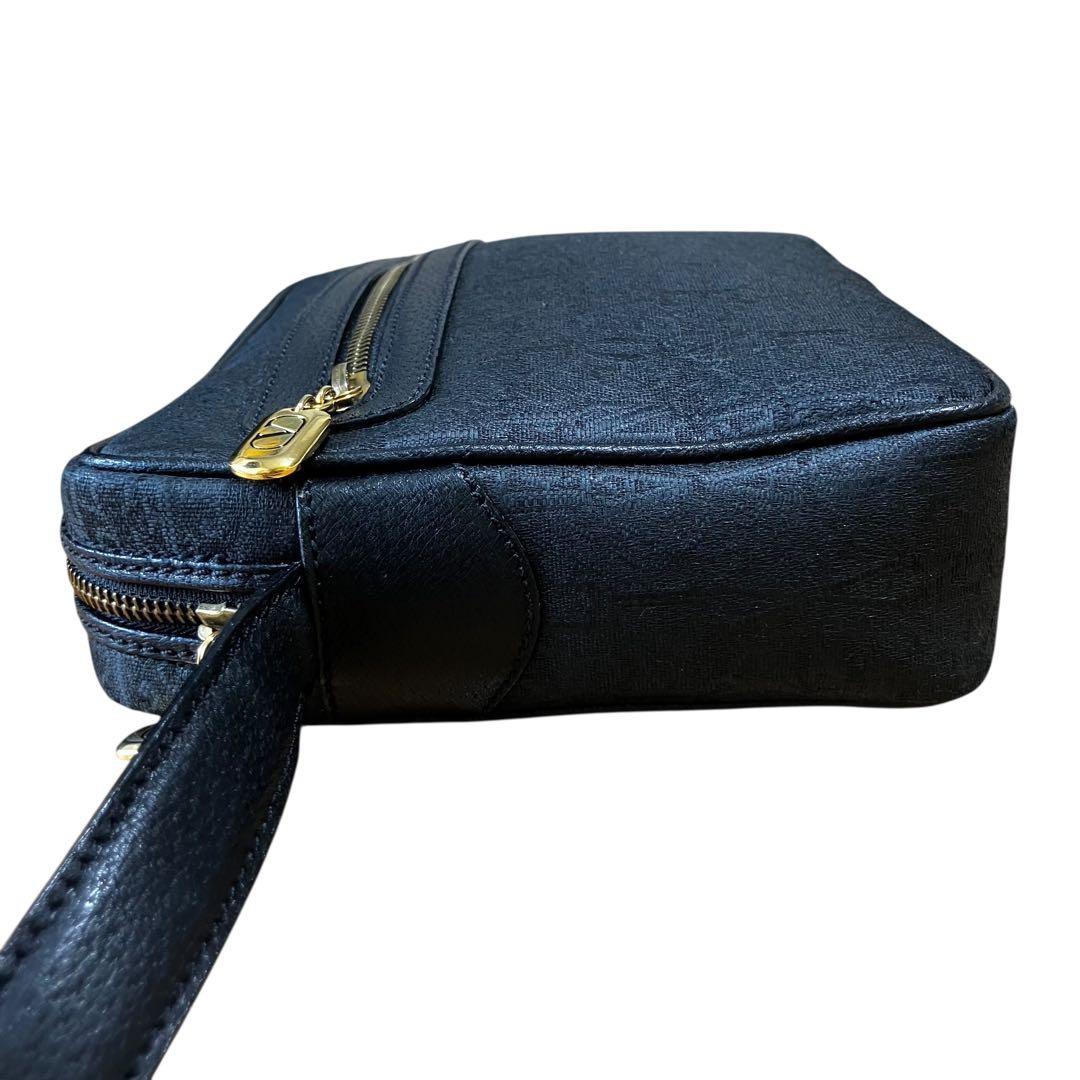 Valentino Garavani Shoulder Bag Purse Monogram Canvas Leather Black Authentic