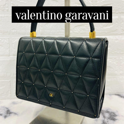 Valentino Garavani Hand Bag Tote Purse Logo Leather Black Authentic