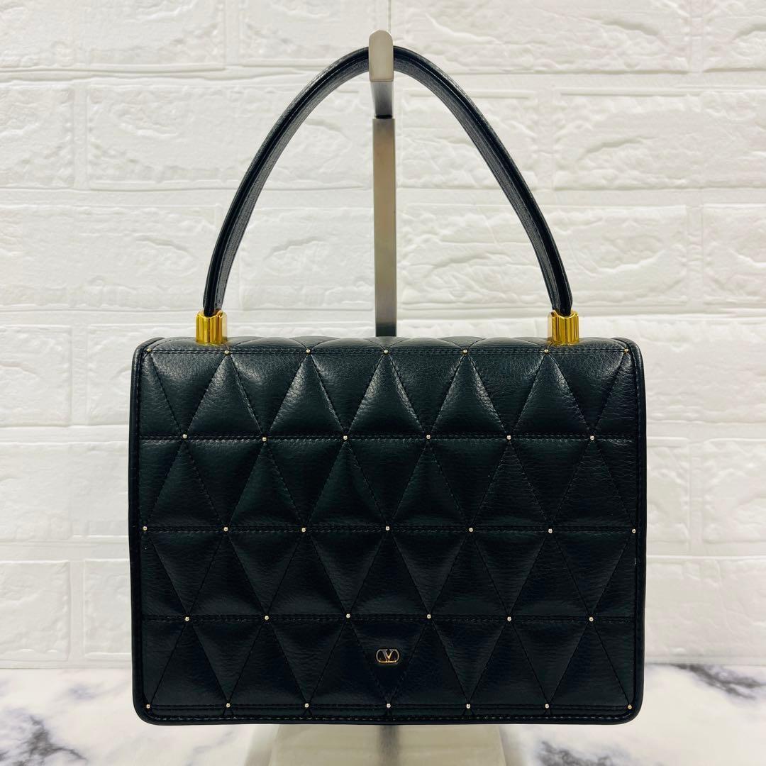 Valentino Garavani Hand Bag Tote Purse Logo Leather Black Authentic