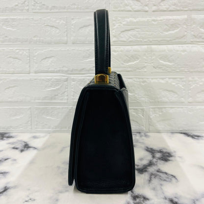 Valentino Garavani Hand Bag Tote Purse Logo Leather Black Authentic