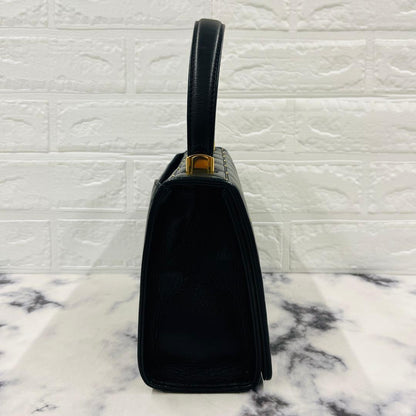 Valentino Garavani Hand Bag Tote Purse Logo Leather Black Authentic