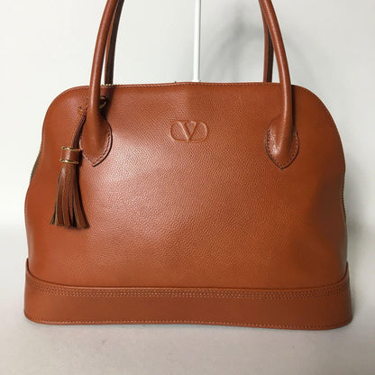 Valentino Garavani Hand Shoulder Bag Tote Purse 2way Logo Leather Brown Auth