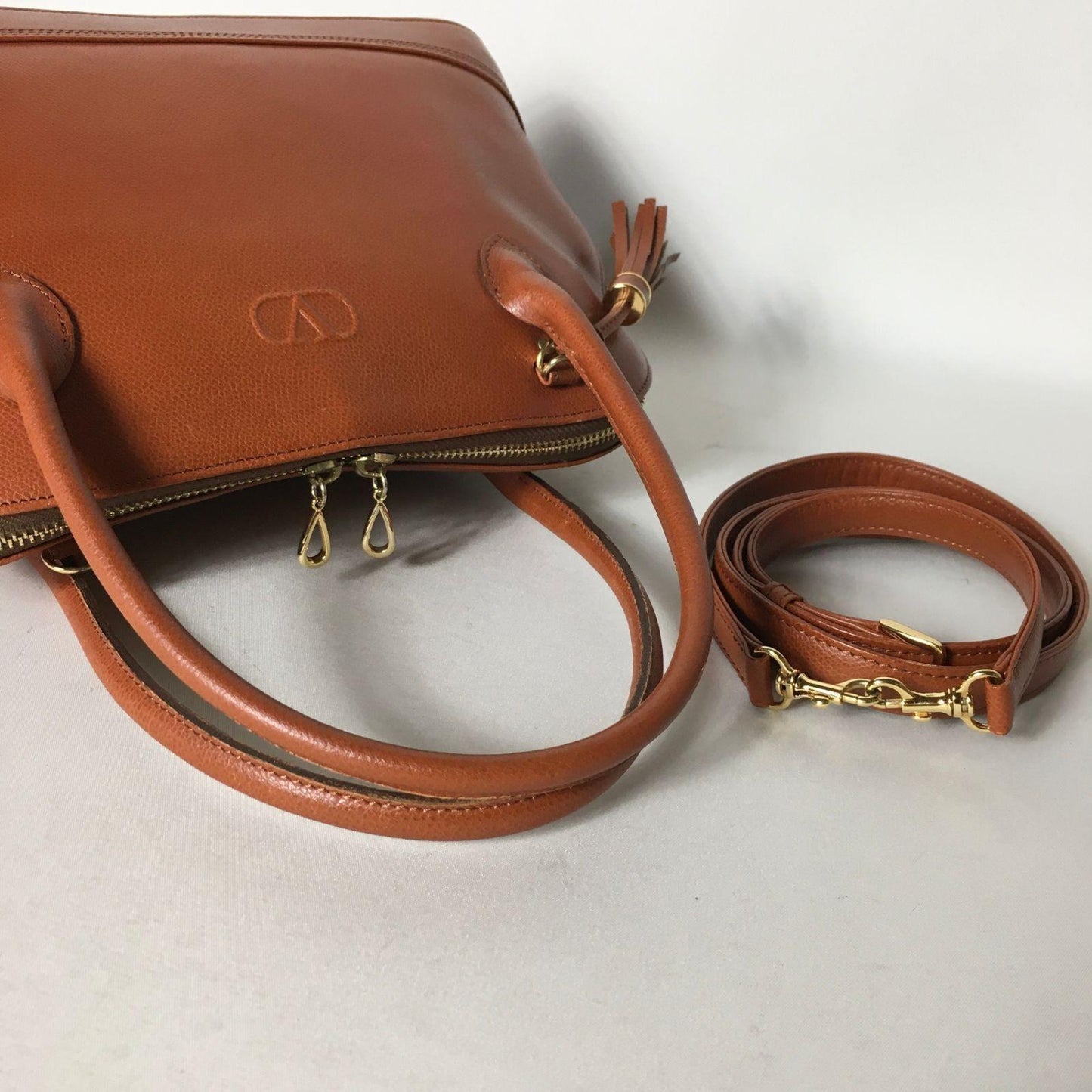 Valentino Garavani Hand Shoulder Bag Tote Purse 2way Logo Leather Brown Auth