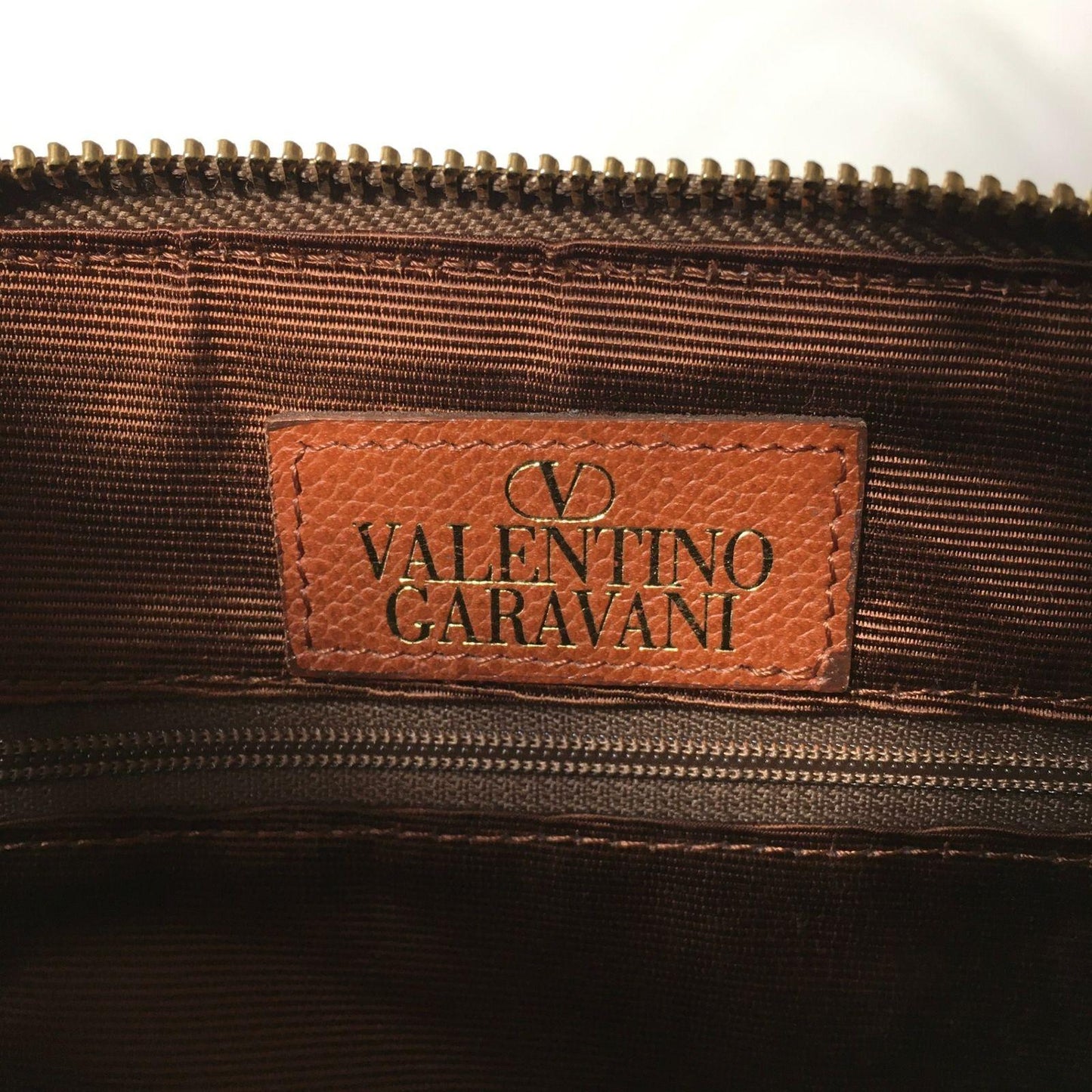 Valentino Garavani Hand Shoulder Bag Tote Purse 2way Logo Leather Brown Auth