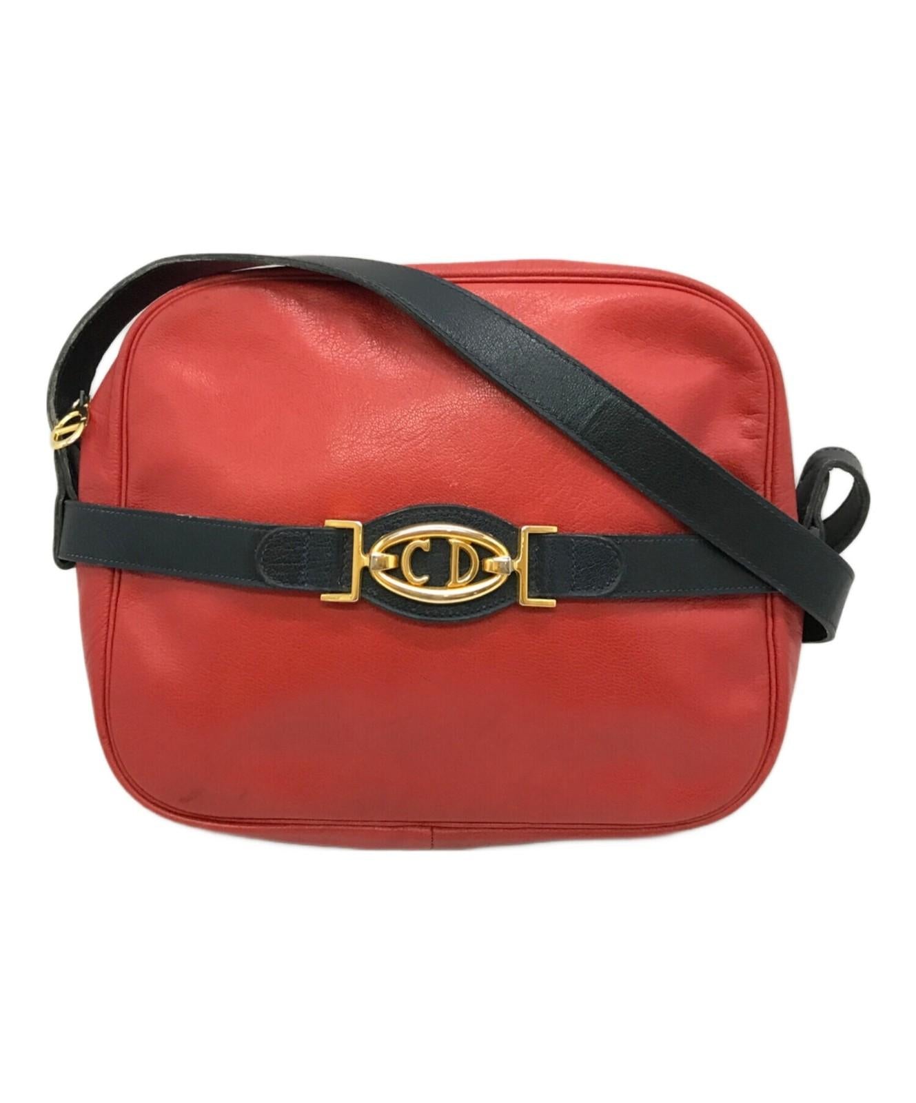 Christian Dior Shoulder Bag Purse CD Leather Red Authentic