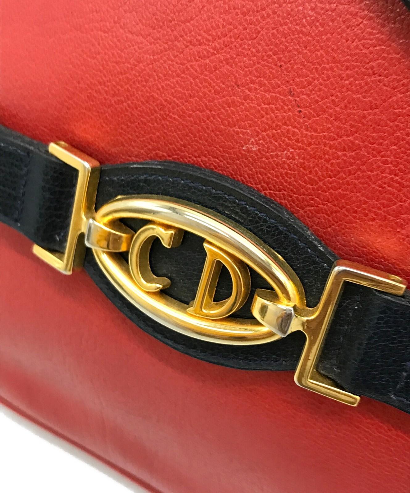 Christian Dior Shoulder Bag Purse CD Leather Red Authentic