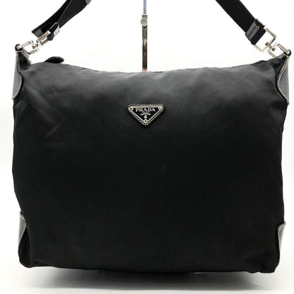 PRADA Shoulder Bag Purse Logo Nylon Leather Black Authentic