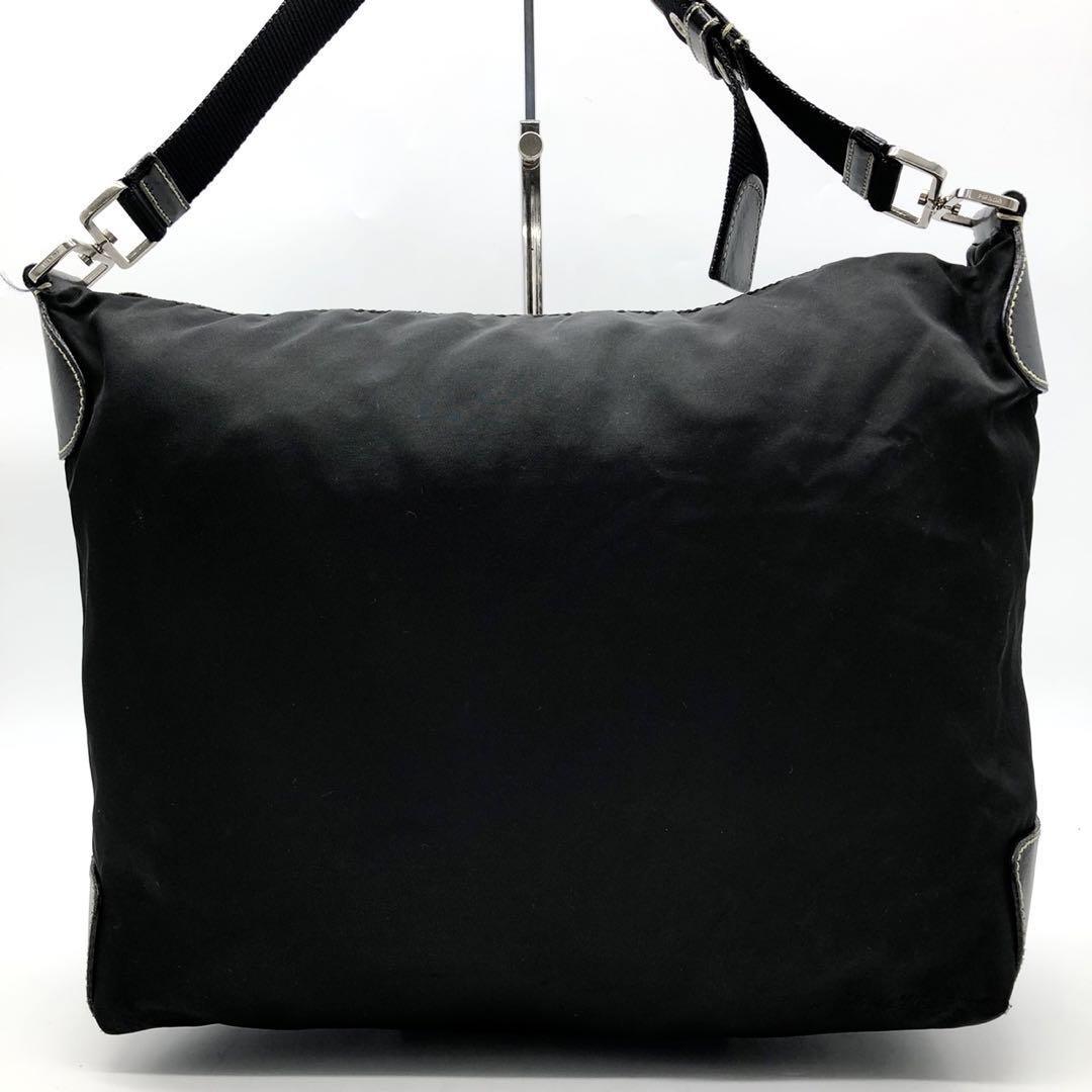 PRADA Shoulder Bag Purse Logo Nylon Leather Black Authentic
