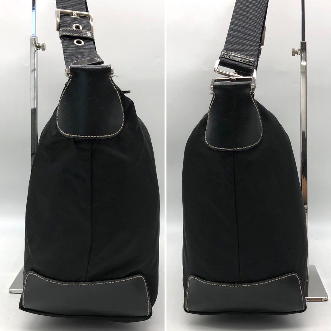 PRADA Shoulder Bag Purse Logo Nylon Leather Black Authentic