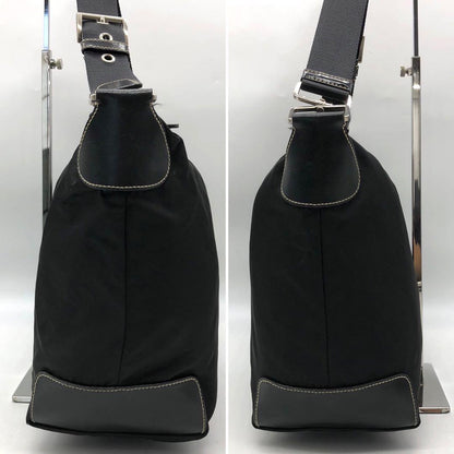 PRADA Shoulder Bag Purse Logo Nylon Leather Black Authentic