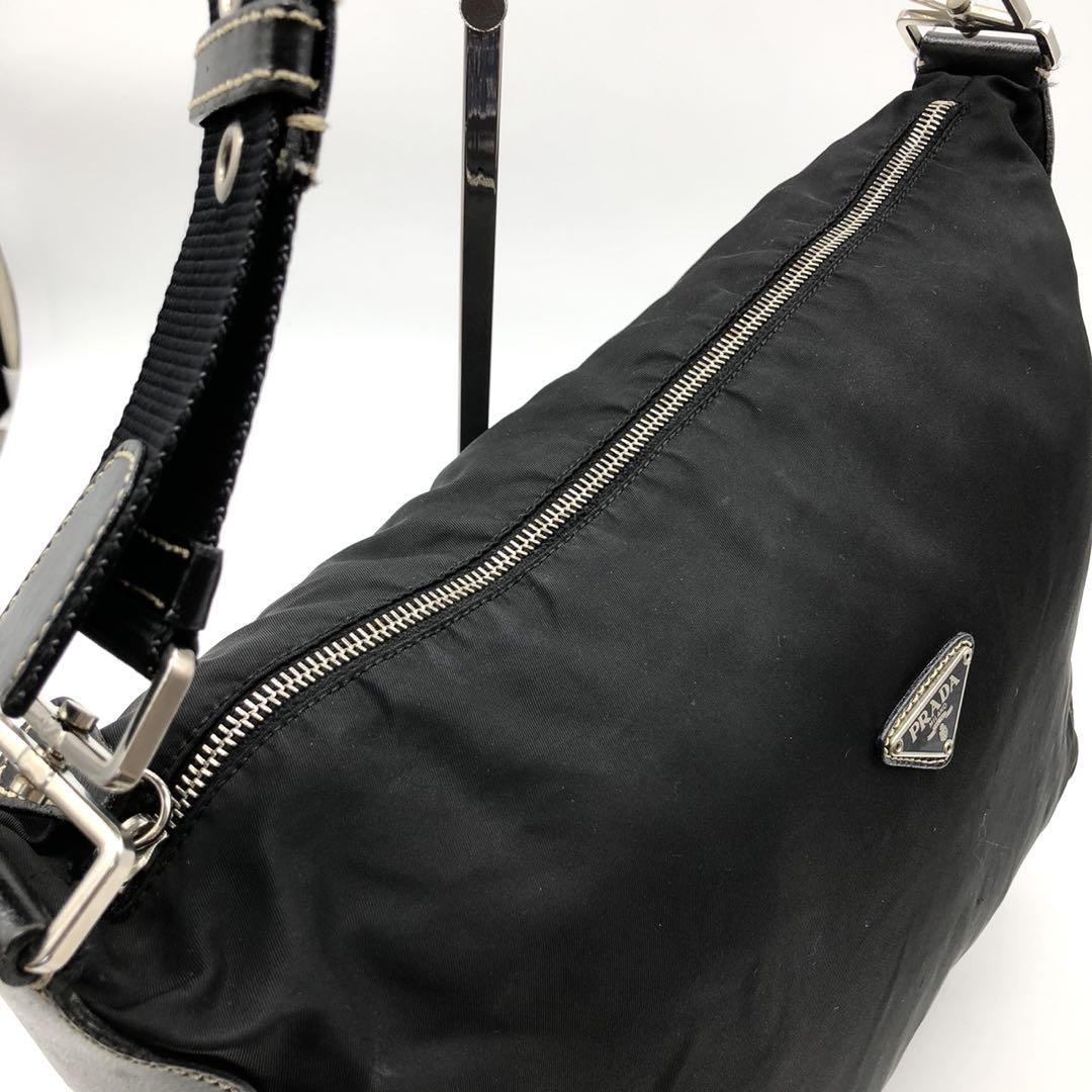 PRADA Shoulder Bag Purse Logo Nylon Leather Black Authentic