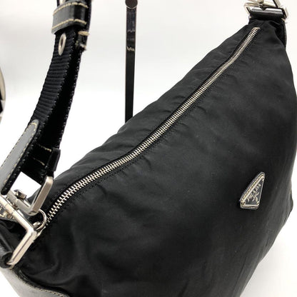 PRADA Shoulder Bag Purse Logo Nylon Leather Black Authentic