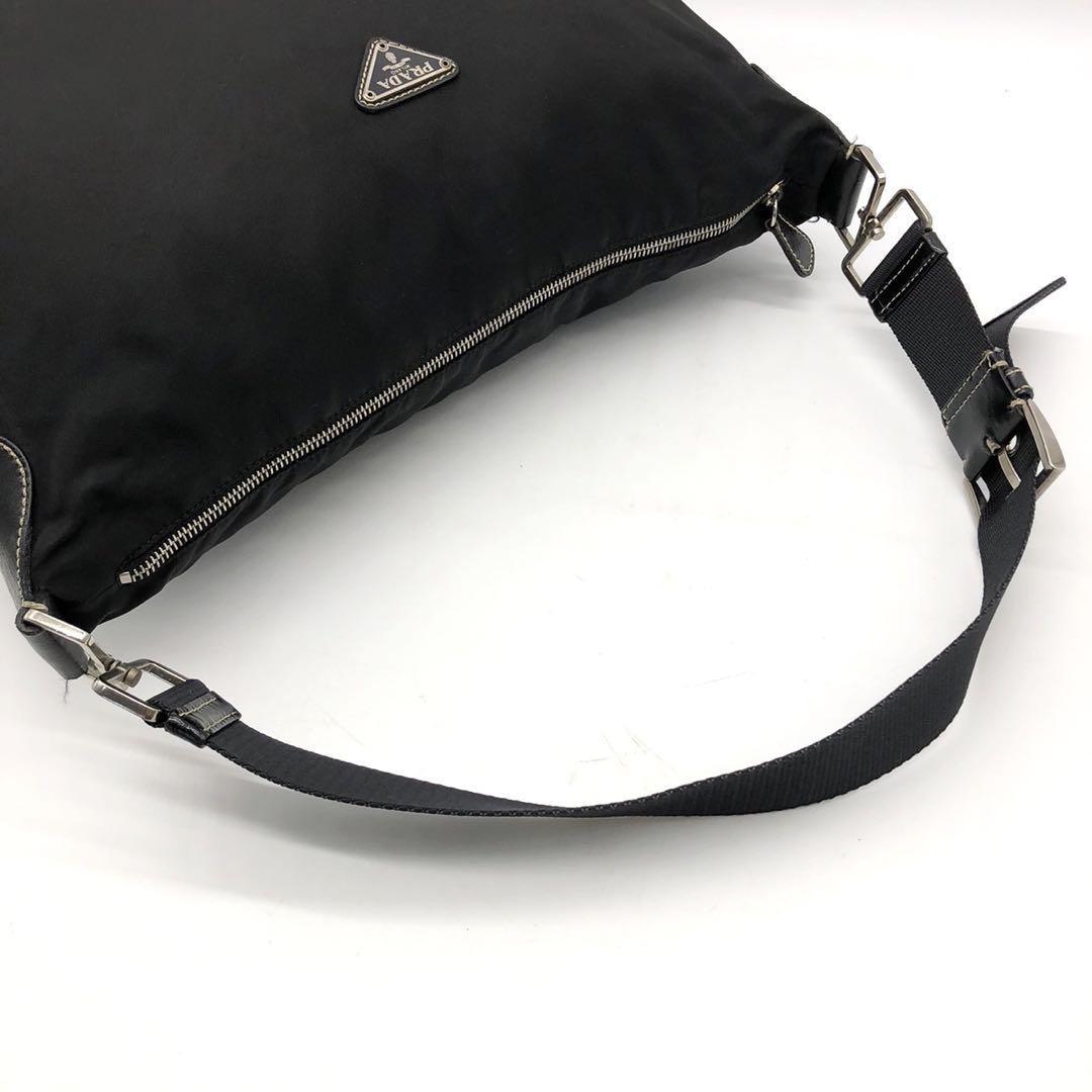 PRADA Shoulder Bag Purse Logo Nylon Leather Black Authentic