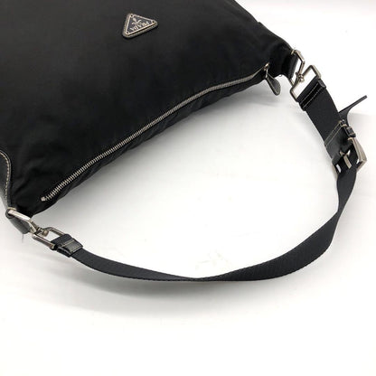 PRADA Shoulder Bag Purse Logo Nylon Leather Black Authentic