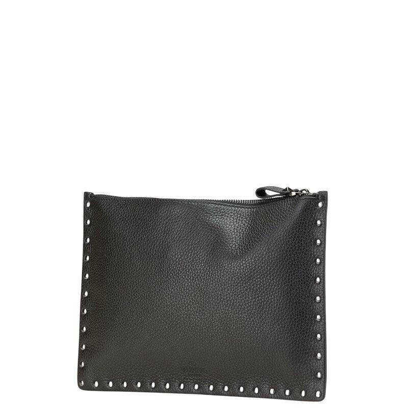 Valentino Clutch Bag Second Bag Rockstuds Leather Black Authentic