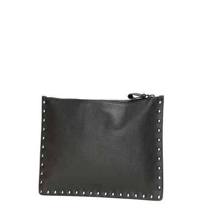 Valentino Clutch Bag Second Bag Rockstuds Leather Black Authentic