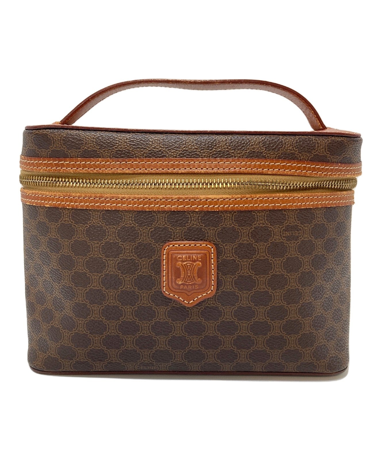 CELINE Vanity Bag Pouch Hand Bag Tote Purse Macadam Brown Authentic
