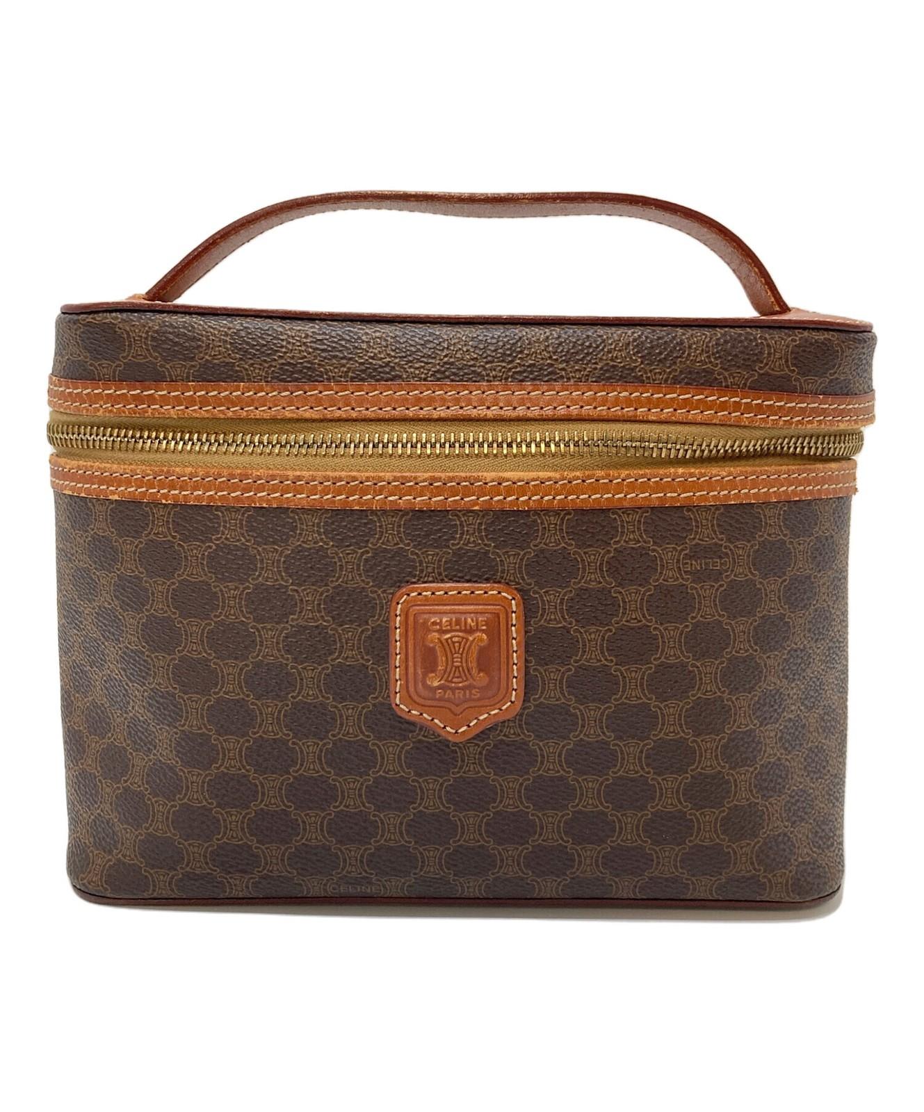 CELINE Vanity Bag Pouch Hand Bag Tote Purse Macadam Brown Authentic