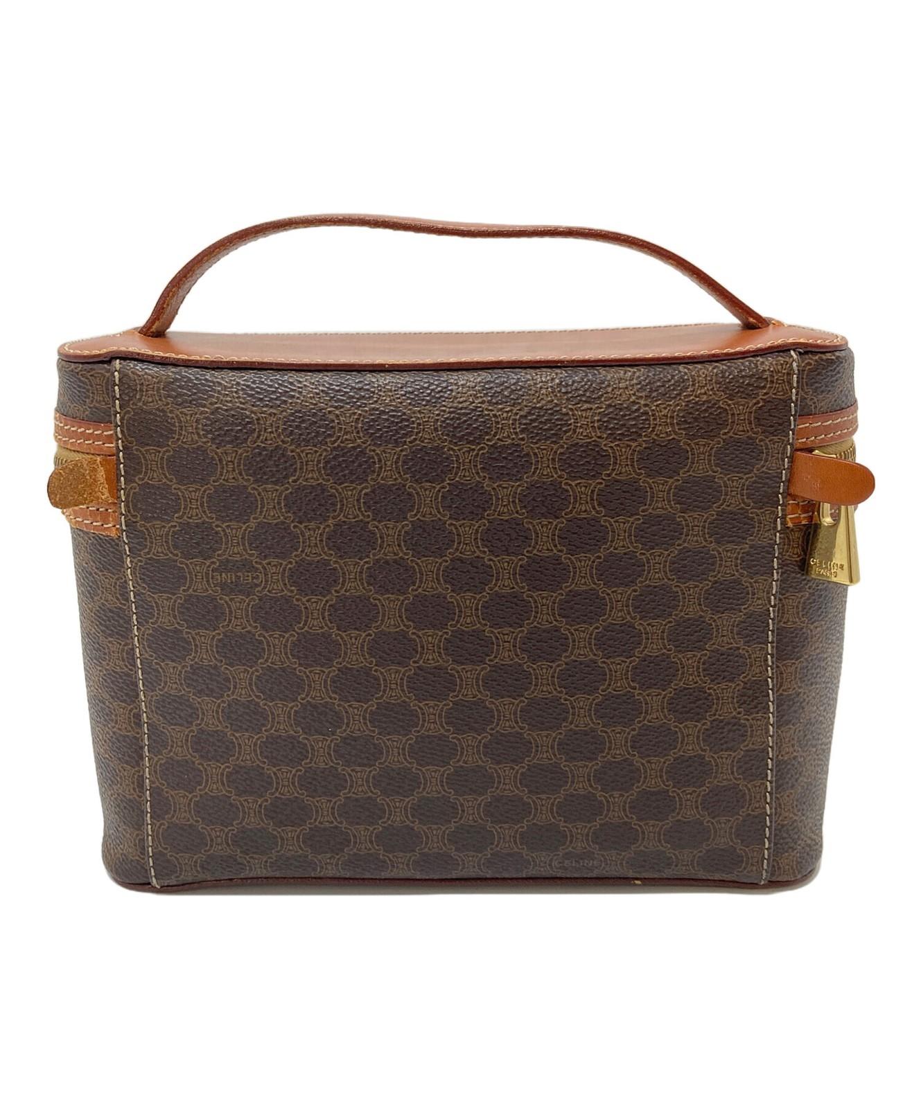 CELINE Vanity Bag Pouch Hand Bag Tote Purse Macadam Brown Authentic