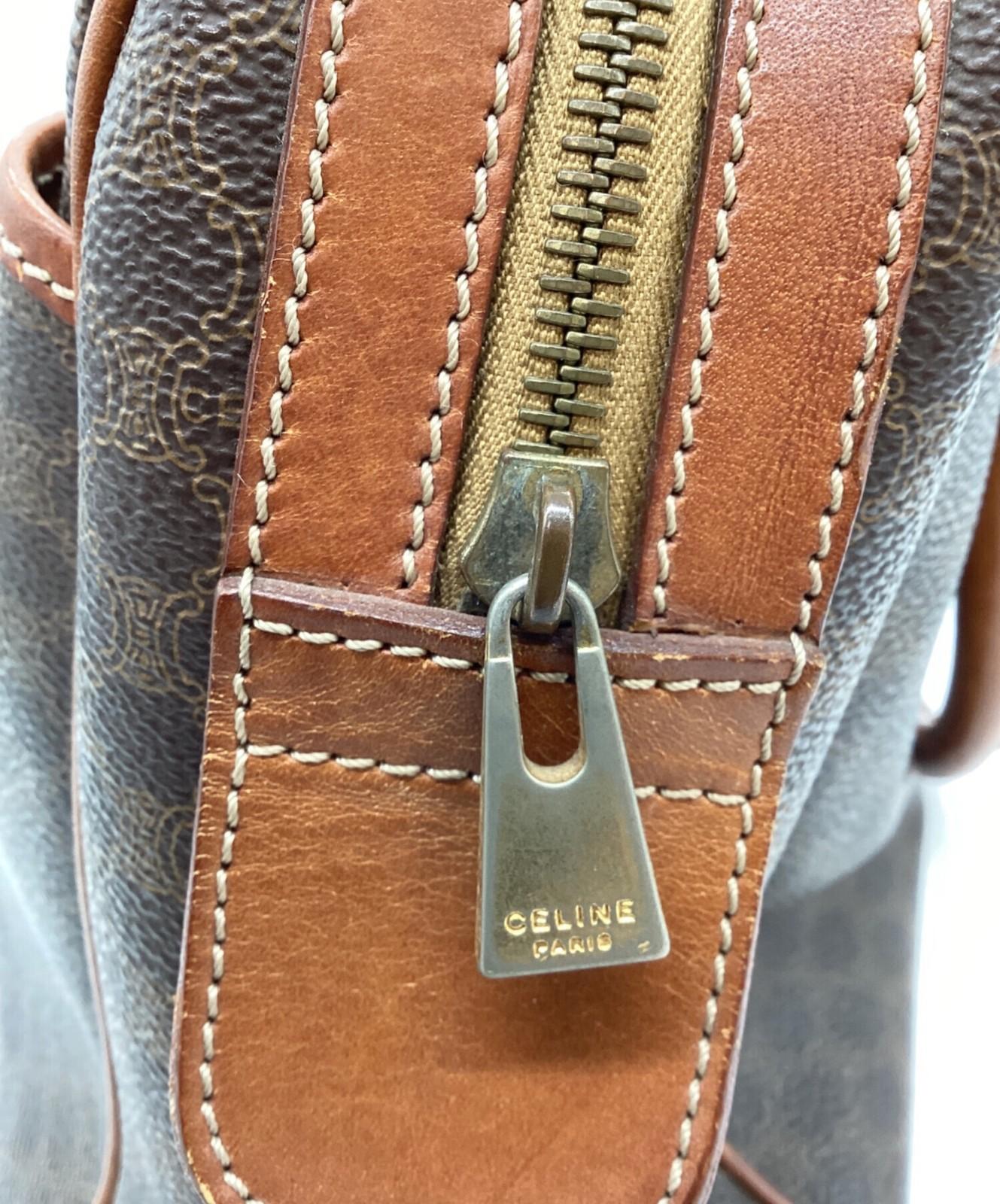 CELINE Mini Boston Bag Hand Tote Purse Macadam Brown Authentic
