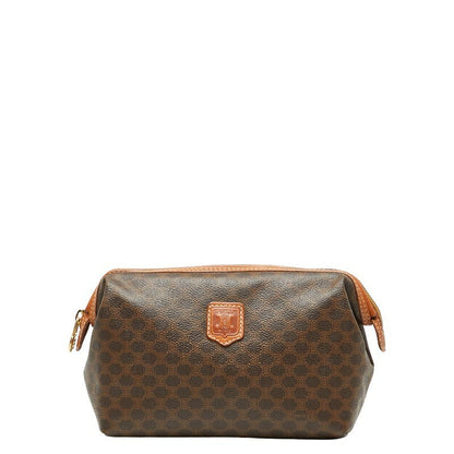 CELINE Accessory Pouch Hand Pouch Macadam PVC Leather Brown Authentic