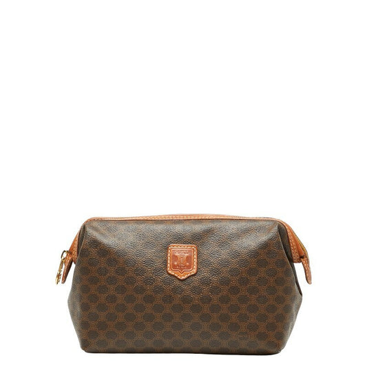 CELINE Accessory Pouch Hand Pouch Macadam PVC Leather Brown Authentic