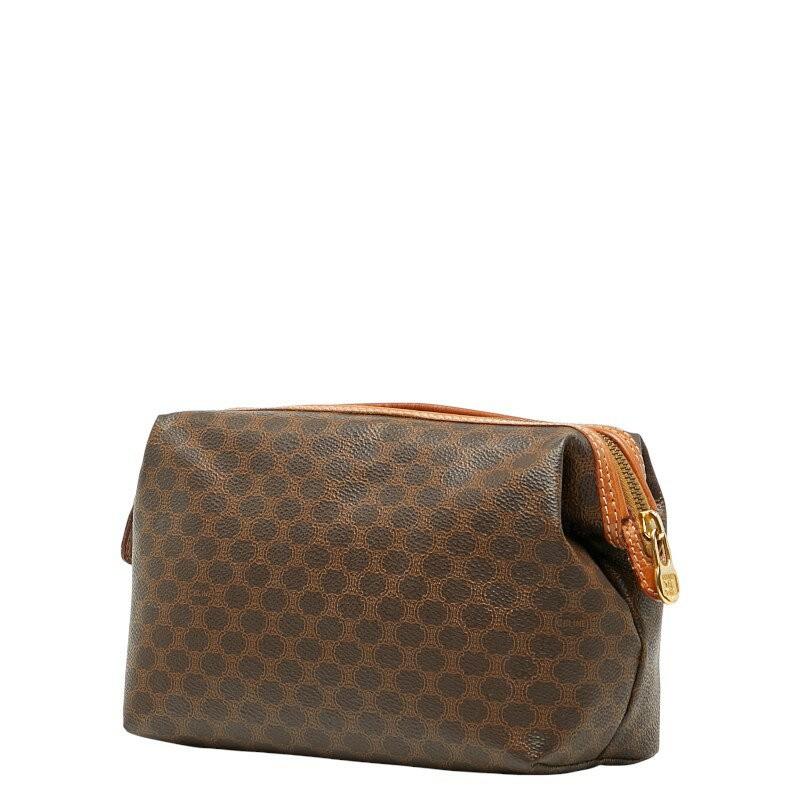 CELINE Accessory Pouch Hand Pouch Macadam PVC Leather Brown Authentic