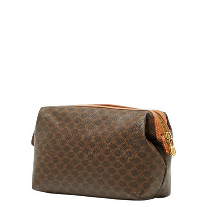 CELINE Accessory Pouch Hand Pouch Macadam PVC Leather Brown Authentic