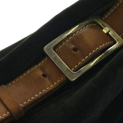 CELINE Shoulder Bag Purse Suede Leather Black Brown Authentic